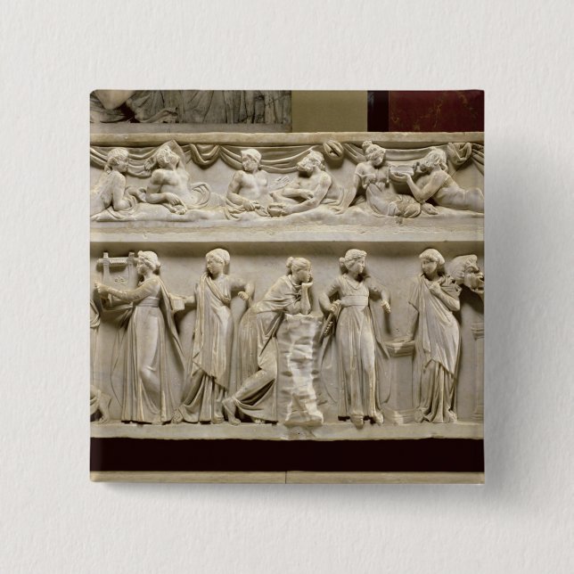 Badge Carré 5 Cm Sarcophage des Muses, romain (marbre) (Devant)