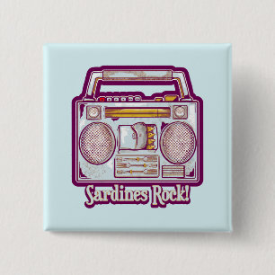 Badge Carré 5 Cm Sardines amusantes en chaîne stéréo