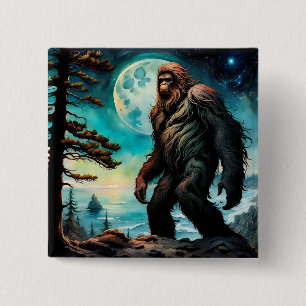 Badge Carré 5 Cm Sasquatch debout sur la crête surplombant l'océan