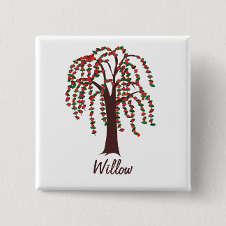 Badge Carré 5 Cm Saule avec des coeurs - personnalisables