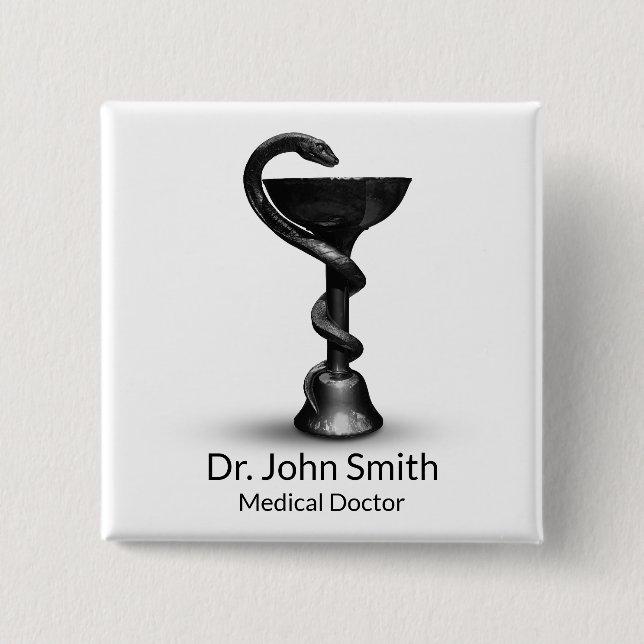 Badge Carré 5 Cm Saumon noir Médicale Bowl Hygieia blanc Caduceus (Devant)