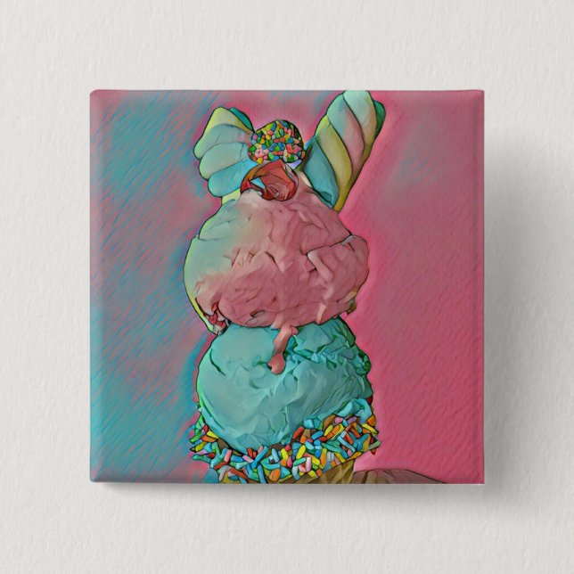 Badge Carré 5 Cm Saupoudrer de cônes de crème glacée (Devant)