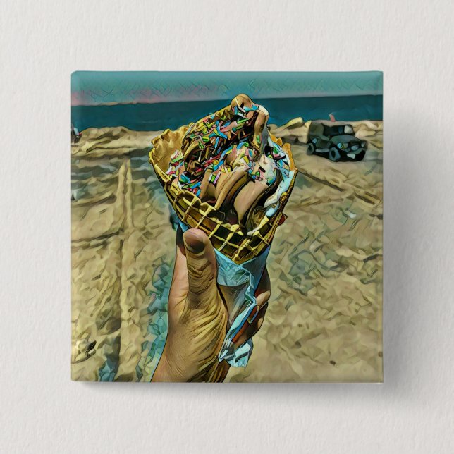 Badge Carré 5 Cm Saupoudrer de crème glacée (Devant)