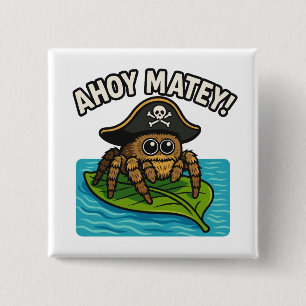 Badge Carré 5 Cm Sauter Pirate Spider Aventure Capitaine Webbeard