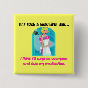 Badge Carré 5 Cm Sautez mon bouton de Meds