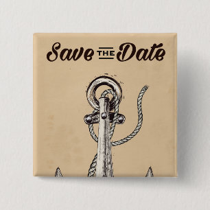 Badge Carré 5 Cm Sauver la date ancre nautique vintage