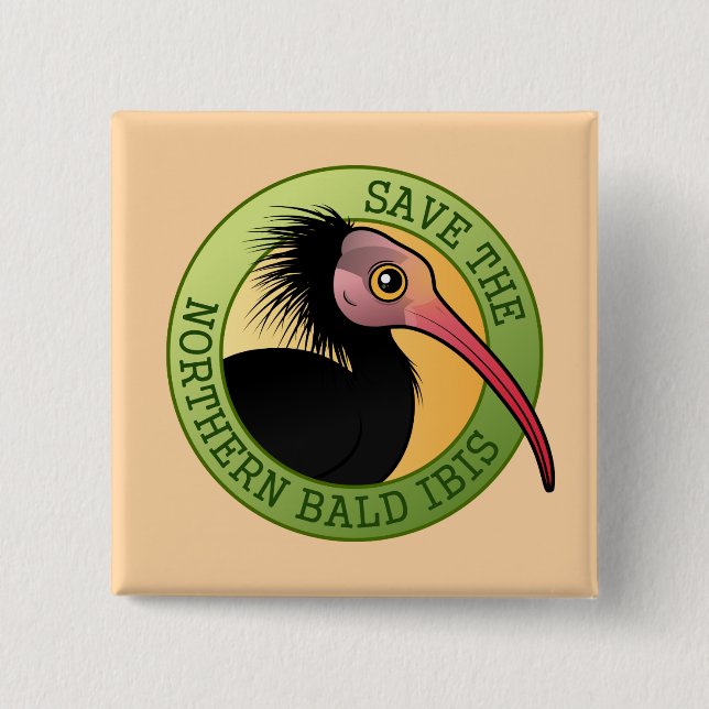 Badge Carré 5 Cm Sauvez IBIS chauve du nord (Devant)