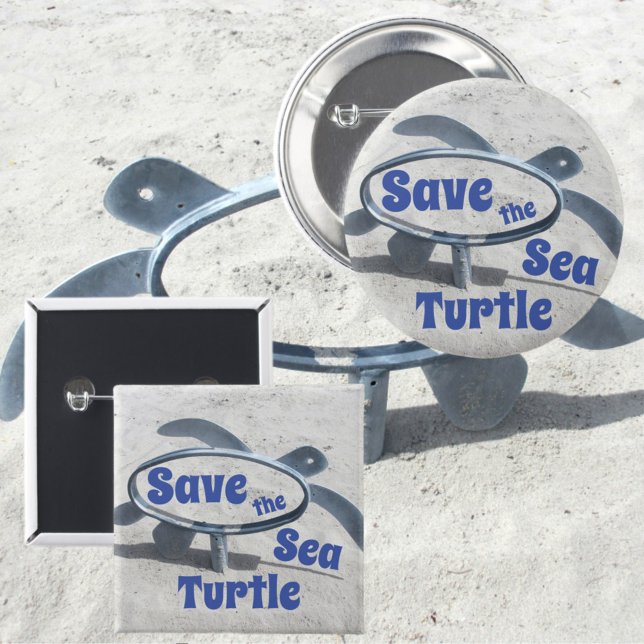 Badge Carré 5 Cm Sauvez la tortue marine Sauvez le Jour des terres  (Créateur téléchargé)