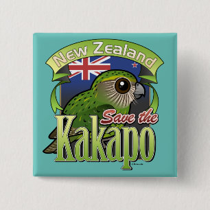 Badge Carré 5 Cm Sauvez le Kakapo de la Nouvelle Zélande
