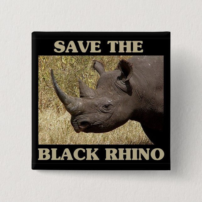 Badge Carré 5 Cm Sauvez le Rhino noir (Devant)