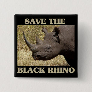 Badge Carré 5 Cm Sauvez le Rhino noir