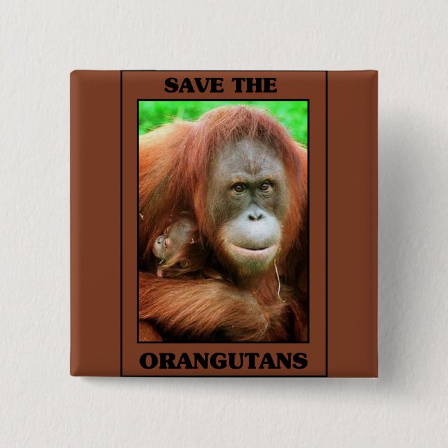 Badge Carré 5 Cm Sauvez les Orangutans (Devant)