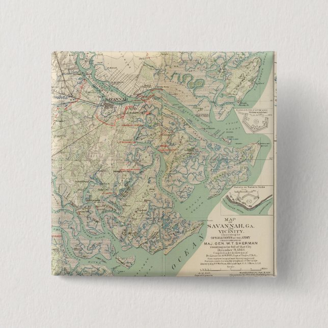 Badge Carré 5 Cm Savannah, Ga et environs (Devant)