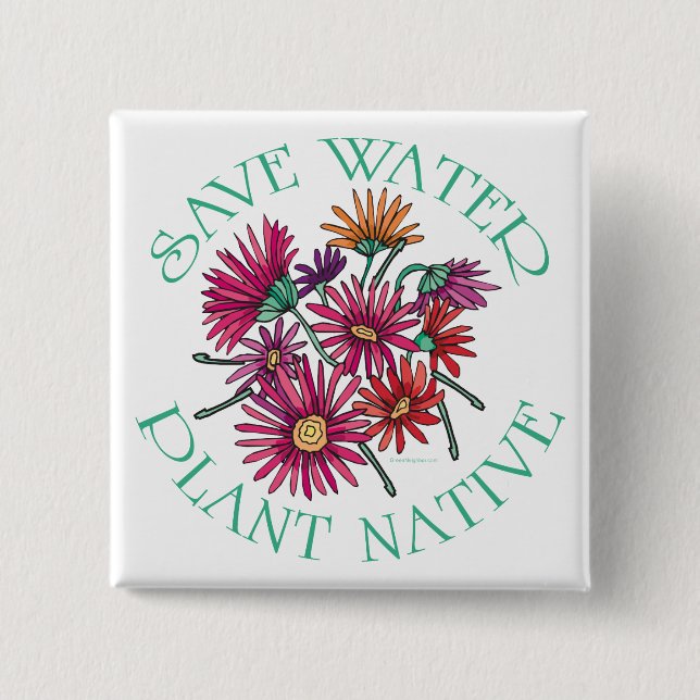 Badge Carré 5 Cm Save Water - Plante native (Devant)