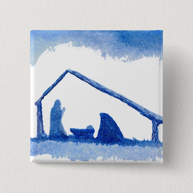 Badge Carré 5 Cm Scène bleue de nativité de silhouette (Devant)
