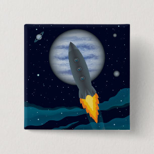 Badge Carré 5 Cm Scène Cosmic Rocketship