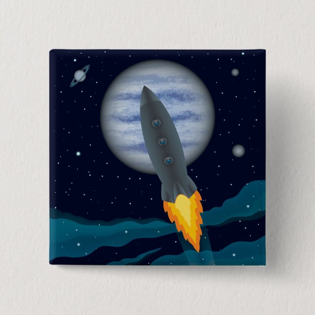 Badge Carré 5 Cm Scène Cosmic Rocketship (Devant)