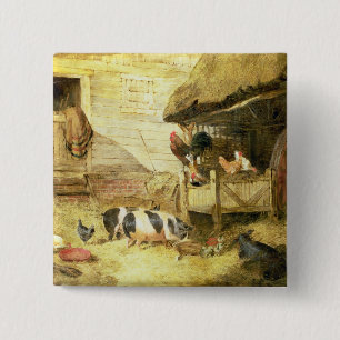 Badge Carré 5 Cm Scène de basse cour