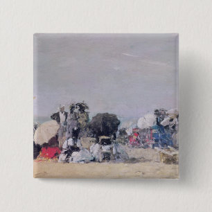 Badge Carré 5 Cm Scène de plage, Trouville, 1873