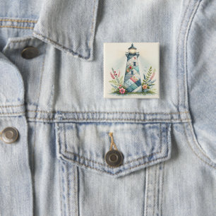Badge Carré 5 Cm Scène florale côtière du phare patchwork