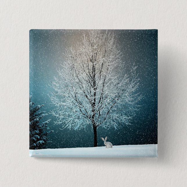 Badge Carré 5 Cm Scène hivernale (Devant)