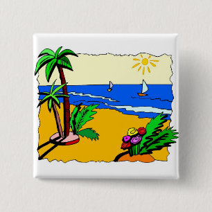 Badge Carré 5 Cm Scène Plage