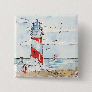 Badge Carré 5 Cm Scène rouge et blanche de phare