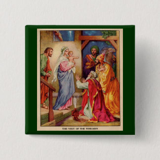 Badge Carré 5 Cm Scène Wisemen de nativité de Noël