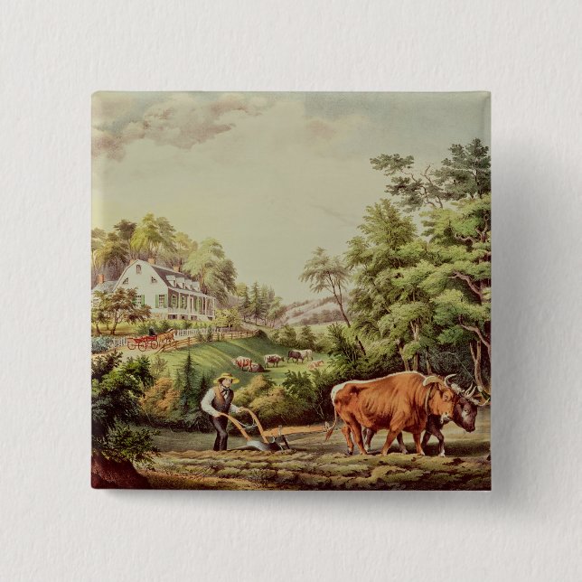 Badge Carré 5 Cm Scènes américaines de ferme (Devant)