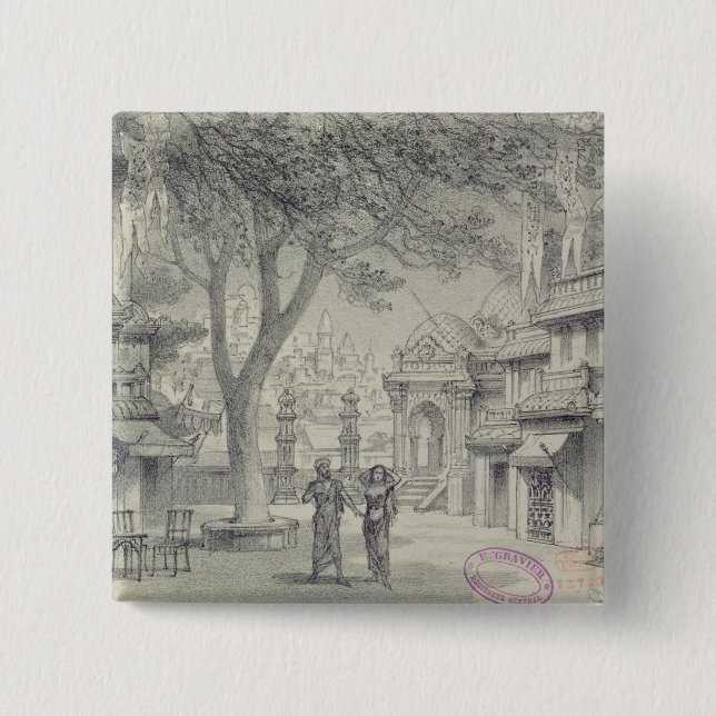 Badge Carré 5 Cm Scénographie pour l'acte II de l'opéra 'Lakme (Devant)