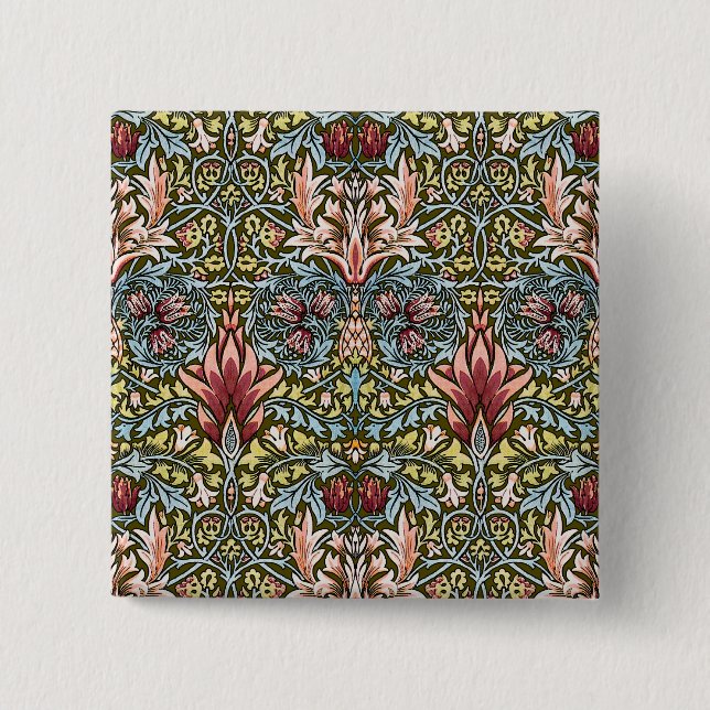 Badge Carré 5 Cm Schéma floral William Morris Snakeshead (Devant)