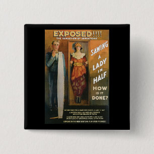 Badge Carré 5 Cm Sciant Madame In Half de ~ de Loi magique vintage