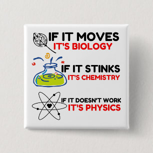 BADGE CARRÉ 5 CM SCIENCE BIOLOGY CHIMIISTRY PHYSICS
