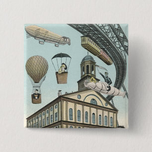 Badge Carré 5 Cm Science-fiction vintage, ville steampunk victorien