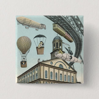 Badge Carré 5 Cm Science-fiction vintage, ville steampunk victorien
