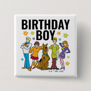 Badge Carré 5 Cm Scooby-Doo et Gang Birthday Boy