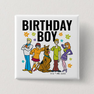 Badge Carré 5 Cm Scooby-Doo et Gang Birthday Boy