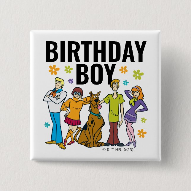Badge Carré 5 Cm Scooby-Doo et Gang Birthday Boy (Devant)