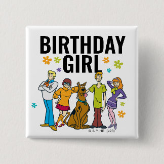 Badge Carré 5 Cm Scooby-Doo et Gang Birthday Girl