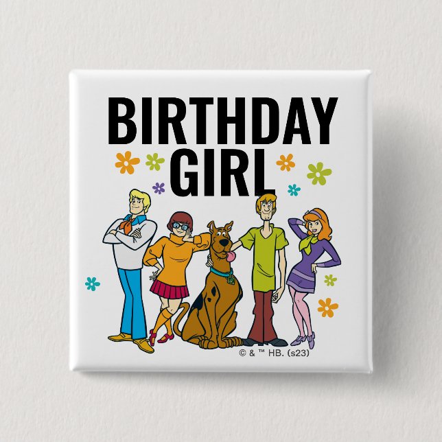 Badge Carré 5 Cm Scooby-Doo et Gang Birthday Girl (Devant)