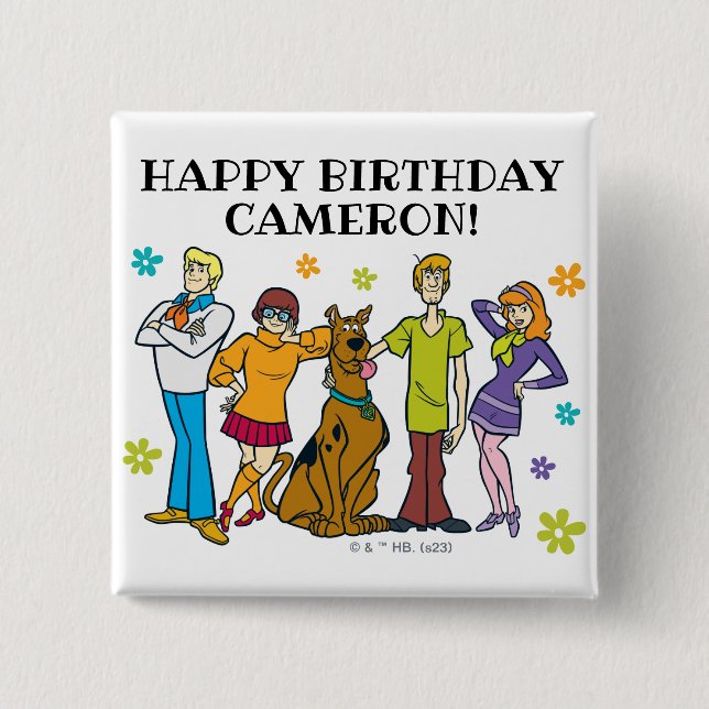 Badge Carré 5 Cm Scooby-Doo et l'anniversaire de Gang (Devant)