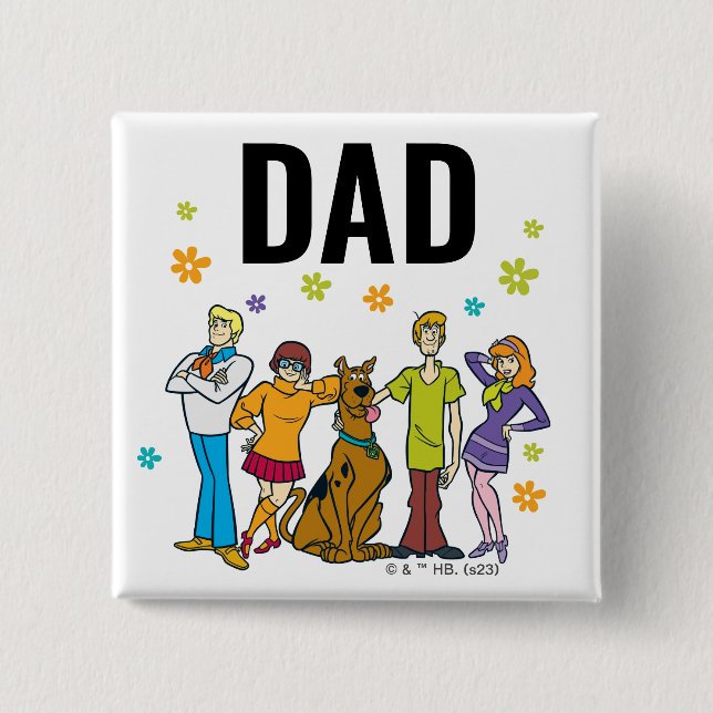 Badge Carré 5 Cm Scooby-Doo et le père de l'anniversaire de Gang (Devant)