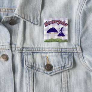 Badge Carré 5 Cm Scorpio Cottagecore Esthétique Fée Champignon Art