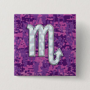 Badge Carré 5 Cm Scorpio Zodiac Connexion Pink Fuchsia Camo numériq