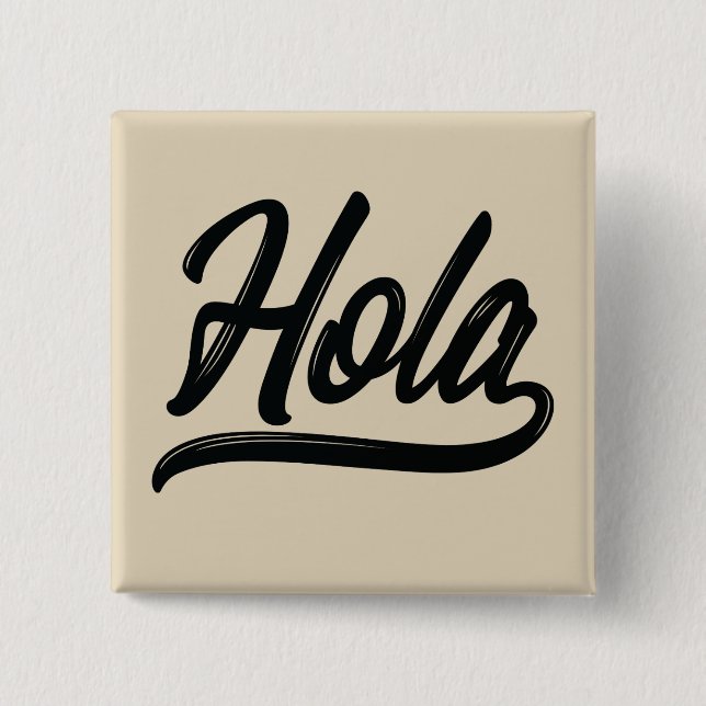 Badge Carré 5 Cm Script Hola (Noir) (Devant)