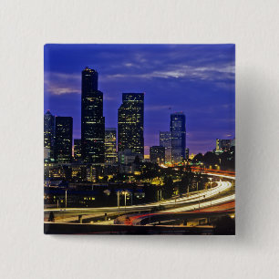 Badge Carré 5 Cm Seattle, Washington Skyline la nuit