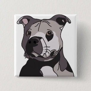 Badge Carré 5 Cm Secourir American Bulldog Pit Bull Terrier Portrai
