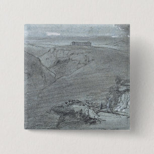 Badge Carré 5 Cm Segesta, des "vues de la Sicile" (craie et gouache