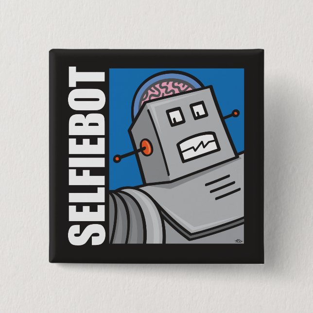 Badge Carré 5 Cm SELFIEBOT - Le Pin de Selfie de robot (Devant)