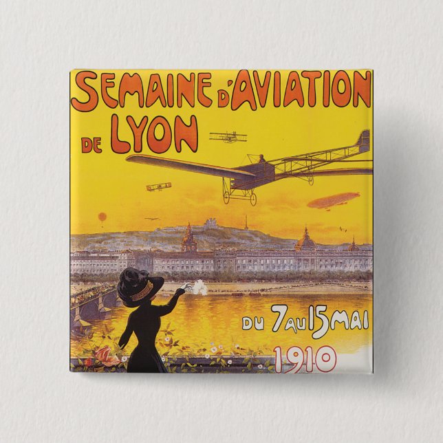 Badge Carré 5 Cm Semaine d'Aviation de Lyon (Devant)